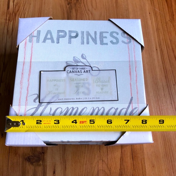 NEW Kitchen Canvas Art Happiness Love Blessed 8” x 8” Set of 3 - Picture 9 of 14